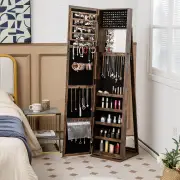 CostwayFree Standing Jewelry Armoire with Full Length Mirror for Bedroom-Brown