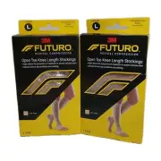 2 Pr,3M Futuro Open Toe Knee Length Compression,Stockings,Beige, Large,20-30mmHg