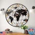 KEQAM Large World Map Wall Clock,Metal Minimalist Modern Clock,Round Silent N