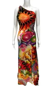 Sherri Hill Prom long Dress Multi Digital Print One Shoulder Jeweled size 2