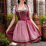 Women's Oktoberfest Dirndl Dress Lace-Up Satin Ribbon Gingham Checkered Beer Festival Apron Traditional Dress for Oktoberfest