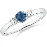 Classic London Blue Topaz and Diamond Three Stone Ring