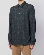 $225 PS By Paul Smith Men's Regular-Fit Blue Long Sleeve Print Shirt Size M