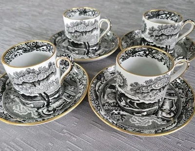 4 Antique Copeland Spode's Italian England Tiffany & Co NY Demitasse Cup Saucers