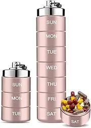Metal Pill Organizer Weekly, Water & Moisture Proof, Stackable Pill Box for Travel, Aluminum Alloy Pill Case, BPA Free 7 Day Daily Medicine Container for Vitamin, Fish Oil, Supplements (Pink)