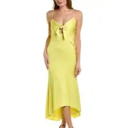 Aidan Mattox $195 NWT Hammered Satin Tie Front Midi Dress Chartreuse Yellow 10