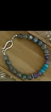 Beautiful Blue Chalcedony, Amethyst & Flash Labradorite Beaded Bracelet