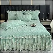 Skirt Ruffled Bed Skirt, Crystal Velvet Lace Bed Skirt with Pillowcases Pack of 2 Or 3 Multicolor Multiple Sizes(Green,180X220cm 3pcs)