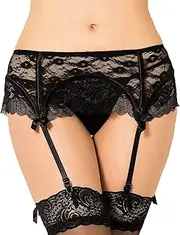 [Yummy Bee] Suspender Belt Set - Wide Lace Black Garter Belt Set - Plus Size Suspenders Set 8-18