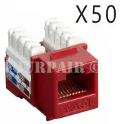 50 Pack Lot - CAT6 Network RJ45 110 Punch Down Keystone Snap-In Jack - Red