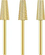3 Pieces Tapered Barrel Carbide Nail Drill Bit, 3 Sizes Carbide Nail Drill Bit Acrylic File Cuticle, Art Tools for Gel Manicure Pedicure(XF, F, M,Gold)
