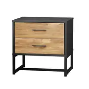 Oikiture Bedside Table 2 Drawers Side Tables Storage Nightstand Metal Industrial