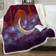 Purplish Art Painting Mosque and Crescent Moon Throw Blanket