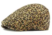 Womens Leopard Print Beret Hat Retro Newsboy Ivy Cap Cabbie Flat Cap Khaki