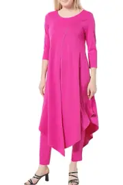 Attitudes by Renee Split Front Tunic and Pants Set Fusion Fuschia
