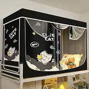 HYJHHY All Inclusive Loft Bed Curtains Blackout Bunk Bed Curtains Gauze Mosquito Dustproof Bunk Bed Tent for Student Dormitory Single Bed(4 Sides,3 Doors_CAT)