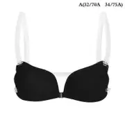 1pc Women Invisible Bra Push Up Silicone Bra With Transparent Straps Backless Black A