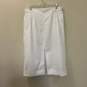 COS Minimalist Midi Straight Cotton Skirt White Pull On Front Split Size 10
