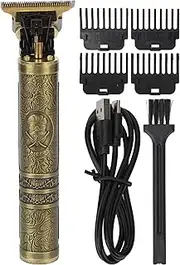 Professional Electric Hair Clipper Vintage Golden Engraved Barber Trimmer for Salon and Home Use with 4 Guide Combs Lithium Ion Battery