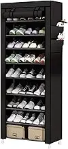 (Black) - UDEAR 10 Tiers Shoe Tower Rack with Dustproof Cover Storage Organiser Shoes Shelf Black