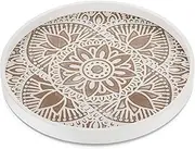Hanobe Round Wood Decorative Tray: Rustic Coffee Table Tray Farmhouse Tray Decor White Washed Centerpiece Wooden Serving Trays Rounded Tray for Kitchen Counter Boho Ottoman Tray for Home