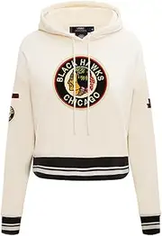 Pro Standard Womens NHL Chicago Blackhawks Retro Classics Cropped Pullover Hoodie Eggshell/Black Xs