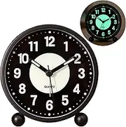 Vihimi Alarm Clock Luminous 4 "Round Silent Analog Table Clock Non-Ticking, Battery Operated with Loud Alarm and Night Light Small Desk Clock for Bedroom, Bedside Table