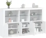 White Sideboard Buffet Cabinet with RGB LED Lights, Modern Storage Display Furniture for Living Room, Hallway