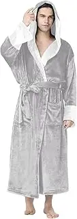 [Generic] Mens Bathrobes with Hood Wrap Style Long Sleeve Lightweight Mid Length Male Spa Lightweight House Coat, Gy2, XX-Large