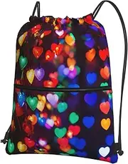 EdWal Romantic Red Heart Print Drawstring Backpack Gym Bags Sports Bags With Zipper Pocket For Travel Swimming Beach, Black, One Size