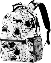 [Generic] Angry Shark with Wide Open Mouth Backpack Students Shoulder Bags Travel Bag College School Tote Backpacks for Women Men Kids Teen Girls Boys
