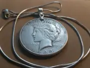 US 1923 S American Silver Liberty Dollar & 22" 925 Italian Silver Snake Chain