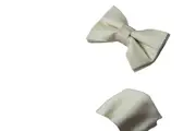 Mens Quality Ivory Plain Bow Tie & Matching Pocket Square Set