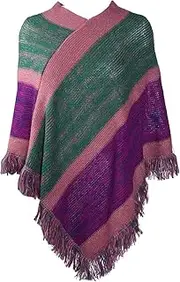 [generic] Women Ethnic Knit Poncho Cape Tassels Pullover Sweater