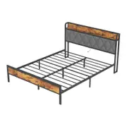 Advwin Bed Frame Queen Size with Charging Station and USB Ports Storage Tufted Headboard Shelf