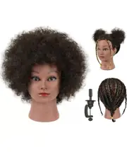 FUTAI Kinky Curly Real 100% Human Hair Mannequin Head with Table Clamp Stand ...