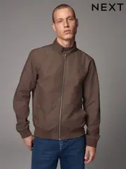 Rust Brown Shower Resistant Check Lining Harrington Jacket (E66523) | $61