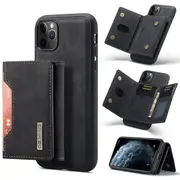 DG MING For Apple iPhone 11 Pro Premium Trifold Wallet Leather Case With 2-in-1 Magnetic Detachable Card Holder Pocket Cover - Black