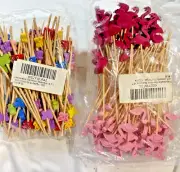 Natural Bamboo 5" Skewers Picks Wedding: 100 Butterflies; 96 Flamingos