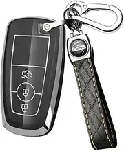 ontto TPU Car Key fob Cover Fit for Ford Mustang Fusion Explorer F-150 F-250 F-350 Mustang Key case Shell Key Holder Bag Keychain Keyring Protector Accessories 3 Buttons Black B