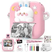 Skirfy Kids Camera Instant Print,48MP Instant Print for Kids, Pink Digital Camera Toys for Kids with Print Paper & 32GB Card, Birthday Gifts for Girls Age 3-12