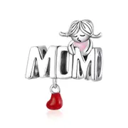 Mother Love Silver plating Enamel Heart MOM Metal Charm for Bracelet Bangle Fashion DIY Jewelry