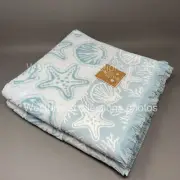 2pc Set Deborah Connolly Starfish Seashells BATH Towels Beach ~ Aqua