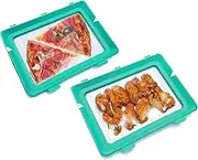 SKINNY STACKS 2022 Version 2 Pack - Stacking Food Storage Trays, Stretch Cover, Save Space and Keep Food Fresh, Reusable, Dishwasher & Freezer Safe, Durable, Meal-Prep, Food Storage Containers