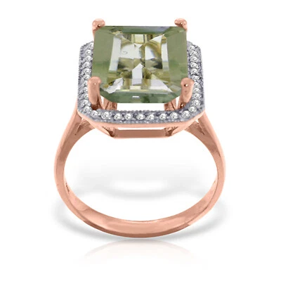 14K. GOLD RING WITH NATURAL DIAMONDS & GREEN AMETHYST