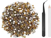 uxcell 2500pcs Flatback Rhinestones Resin, SS20 5mm Resin Rhinestones Bulk Round Shine Gems with Pickup Tools for DIY Nail Art Tumblers Mugs Clothes, Gold