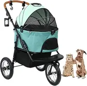 Stroller for Medium and Small Dogs, 3 in 1 Pet Stroller, 3 Wheels with Detachable Dog Cart, Storage Basket and Foldable Frame with One Button,Green