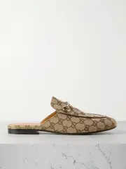[Gucci] Gucci - Princetown Horsebit-detailed Leather-trimmed Canvas-jacquard Slippers - Beige - IT36 IT 36 Neutrals