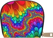 [JEJEA] Rainbow Tie Dye-Red Print Credit Card Holder Wallet, Small Card Holder Wallet with Zipper,Leather Card Holder, White, One Size
