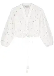 Cara Cara Perrin White Embroidered Cropped Cotton top - L L